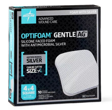 Load image into Gallery viewer, Optifoam Gentle NB AG+ 4" x 4" Silicone Faced Foam Dressing w/ Antibacterial Silver 100/case
