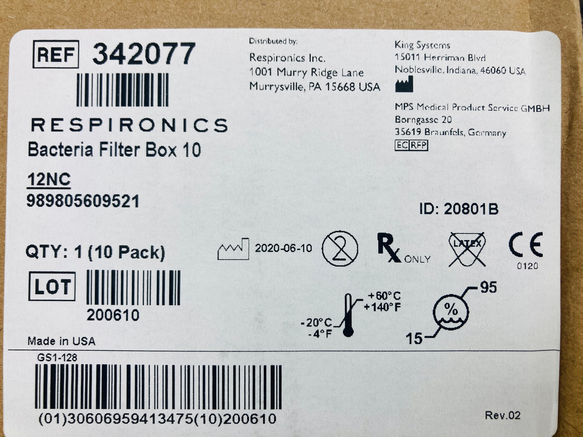 Respironics CPAP & BiPAP InLine Bacteria / Viral Filter 342077 Ma