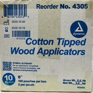 Case of 2000 Dynarex Cotton Tipped Wood Applicators #4305