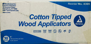 Case of 2000 Dynarex Cotton Tipped Wood Applicators #4305