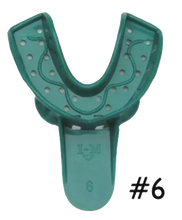 Load image into Gallery viewer, Perforated Sm Low #6 Green Disposable Impression Tray 12/PK Benco Dental™