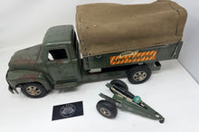 Load image into Gallery viewer, Vintage Buddy L Army Transport Truck with Canopy &amp; Cannon