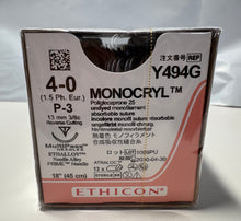 Load image into Gallery viewer, Ethicon Monocryl Suture Y494G Size 4-0 P-3 Needle 04/2030