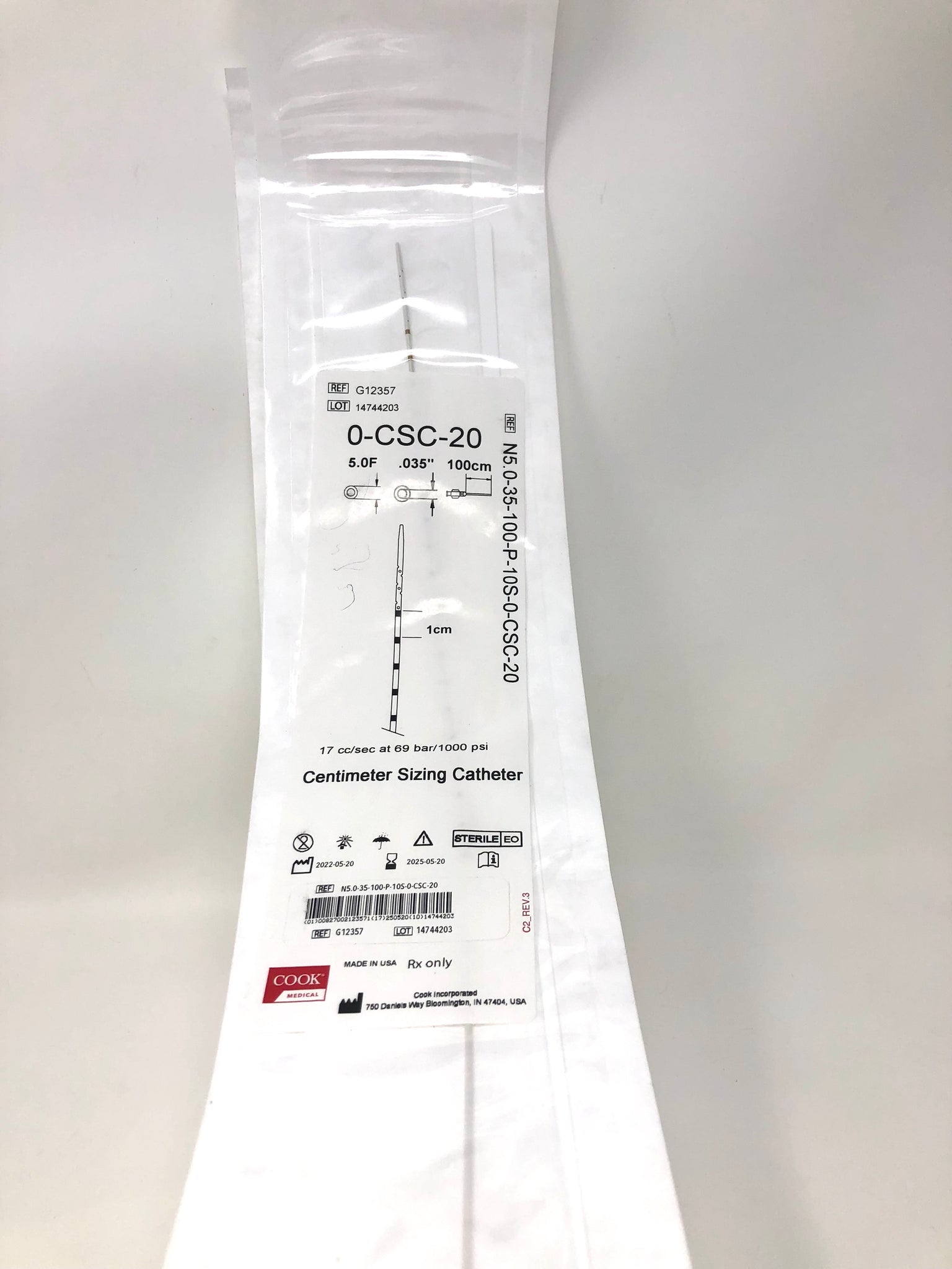 Cook Ruc Catheter Centimeter Sizing Catheter 0-CSC-20 Cook Medical G12357 5/2025 – Ma ...