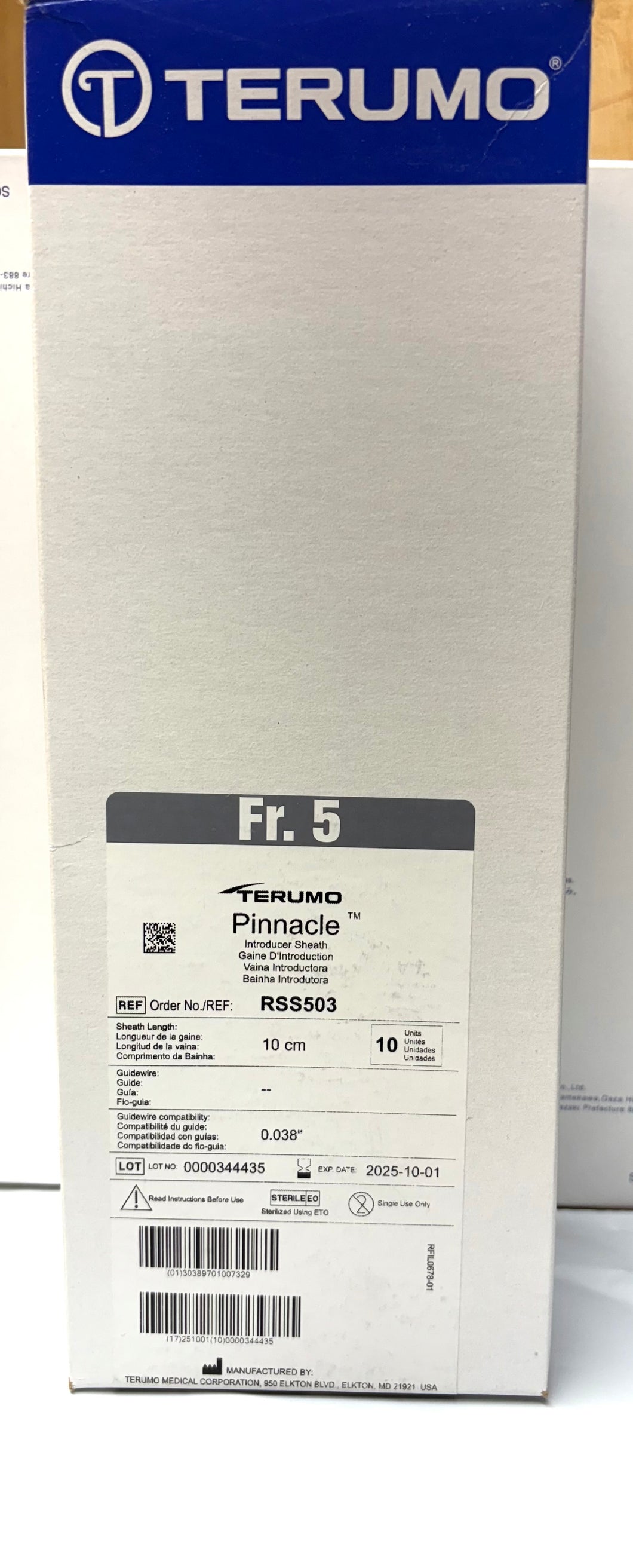 Terumo Pinnacle Introducer Sheath RSS503 Box of 10 EXP 10/2025