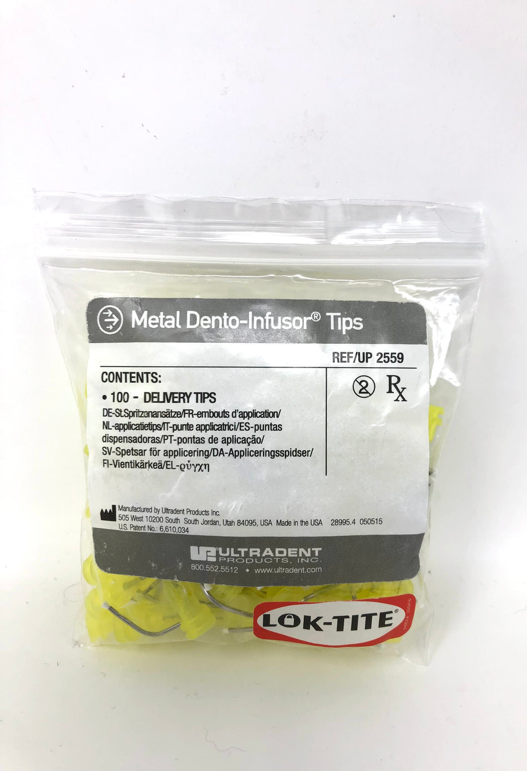 Metal Dento-Infusor Dental Tips Dual Thread Yellow 100/Pk Ultradent 2559 USA Seller