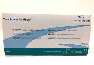 Vacuette Multiple Use Drawing Needle 21G X 1 Greiner Bio-One Case of 2000 or Box of 100