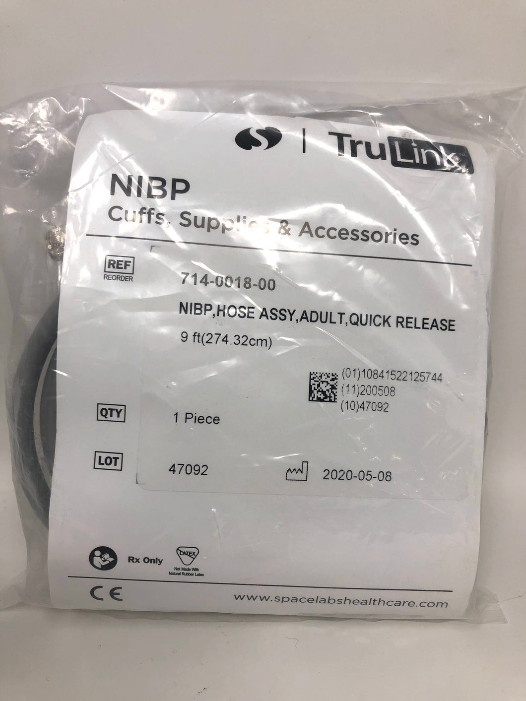 NIBP Single Tube Hose Adult Quick Release 714-0018-00 Spacelabs TruLink