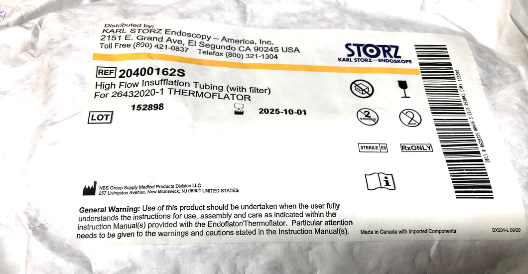 KARL STORZ 20400162S HIGH FLOW INSUFFLATION TUBING WITH FILTER