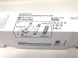 Quicktrach II Emergency Cricothyrotomy Set for Adults VBM 30-10-904-1 In Date