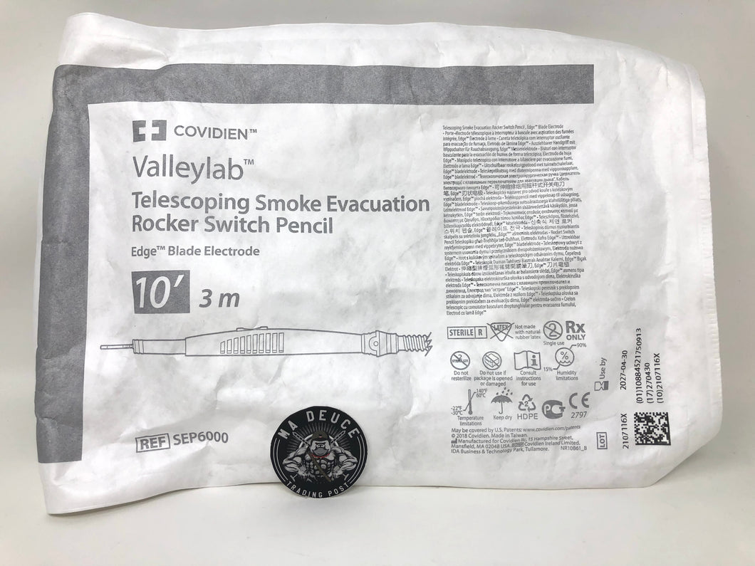 Valleylab™ Telescoping Smoke Evacuation Rocker Pencil 10' EXP 2027