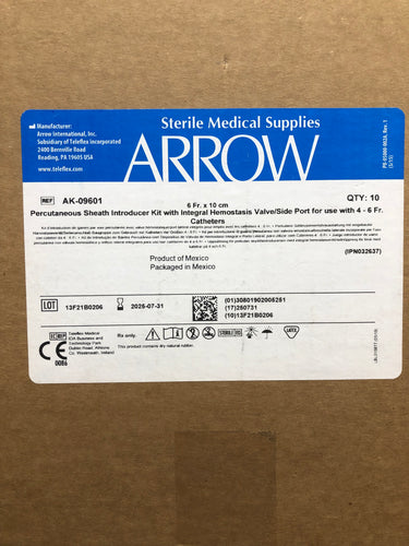 Arrow Percutaneous Sheath Introducer Kit AK-09601 6Fr x 10cm x 0.035inch Case of 10