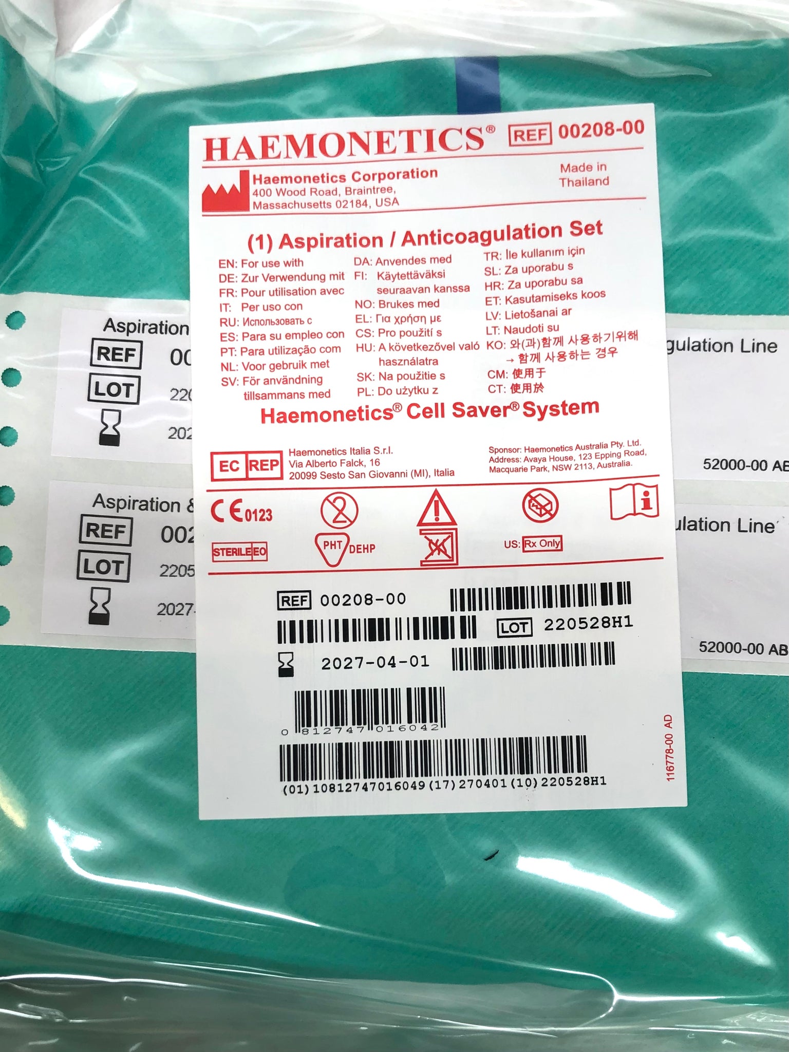 Haemonetics Extension Set Haemonetics Cell Saver System Aspiration/AntiCoagulation Set 00208-00 ...