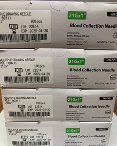 Jelco® Blood Collection Needle 21Gx1" Needle Length Case of 400 In Date REF 80211