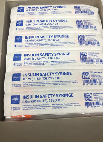 Medline Safety Insulin Syringe with Needle 0.5 mL 29G x 0.5