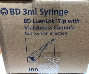 3 mL Syringe with Interlink Vial Access Cannula 100/Box or Case of 800 BD® 303401 EXP 2028