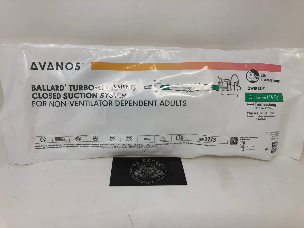 Ballard Turbo Cleaning Closed Suction Catheter Qwik Clip 14 Fr. Box of 10 EXP 7/2026