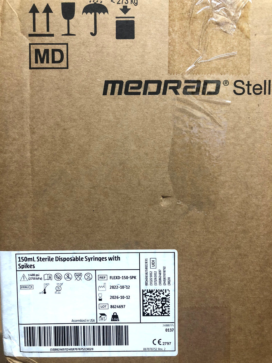 Medrad Stellant FLEX Syringes 150mL Spike Sterile FLEXD-150-SPK 20/Case EXP 10/2026