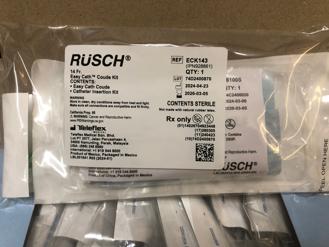 Rusch Sterile Easy Cath Coude Kit 14 Fr. Case of 100 EXP 12/2025 ECK143