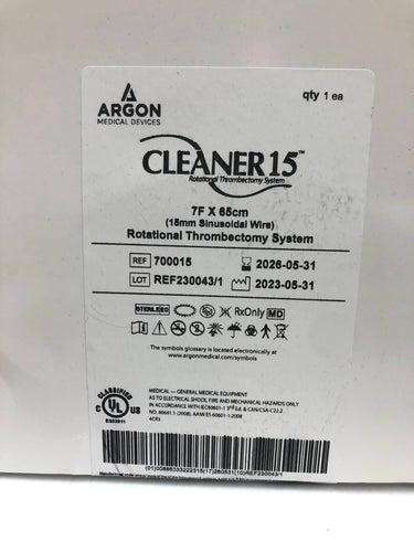 CLEANER15 Rotational Thrombectomy Systems 7F x 65cm 700015 EXP 05/2026