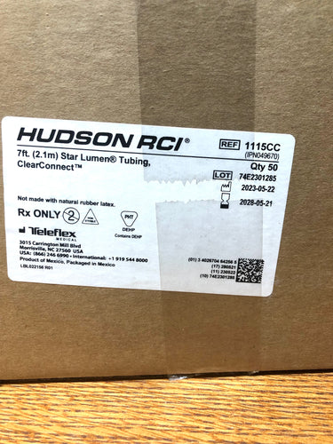 Oxygen Tubing Hudson RCI® 7 Foot Star Lumen Clear Connect 50/BOX EXP 2028 FREE SHIPPING