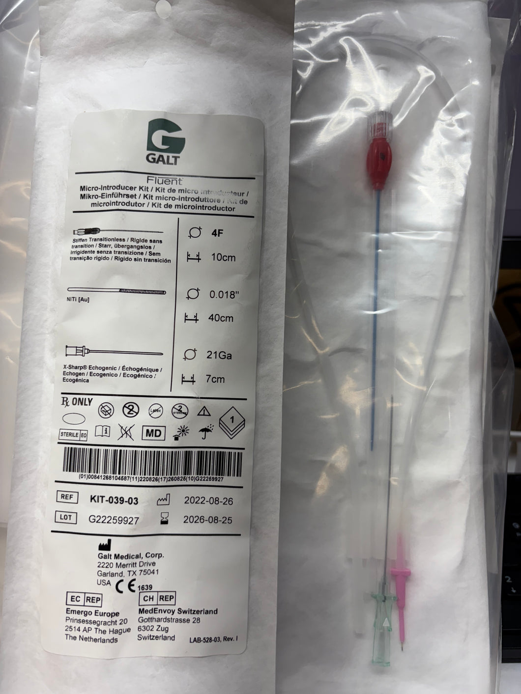 Stiffen Fluent Transitionless Micro-Introducer Kit-039-03 Lot of 10 EXP 08/2026 Galt Medical