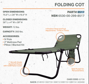 Brenner Metal Products Folding Hospital Cot