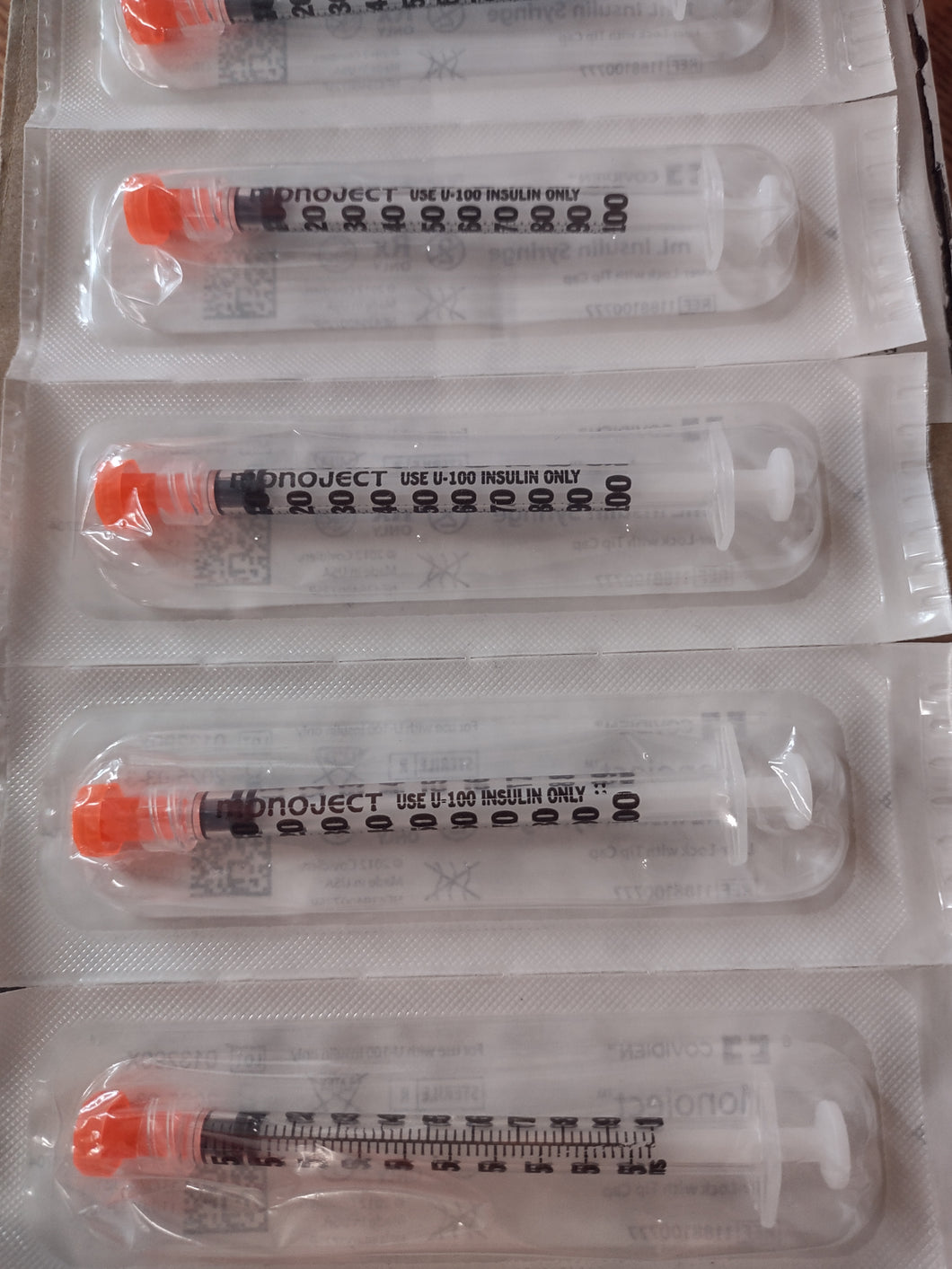 Monoject Insulin Syringe Luer Lock Tip Cap 1mL 1188100777 Case of 240