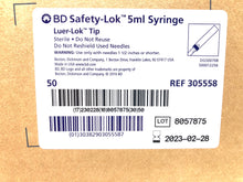 Load image into Gallery viewer, Becton, Dickinson 5ml Safety-Lok Syringe Box of 50